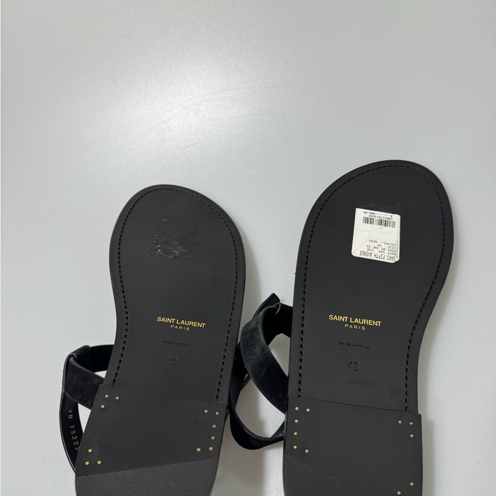 Saint Laurent Cassandra Flat Sandals in Suede with Silver-tone Monogram Black - Picture 6 of 6
